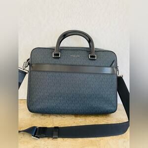 MICHAEL KORS Harrison blue/navy leather briefcass
